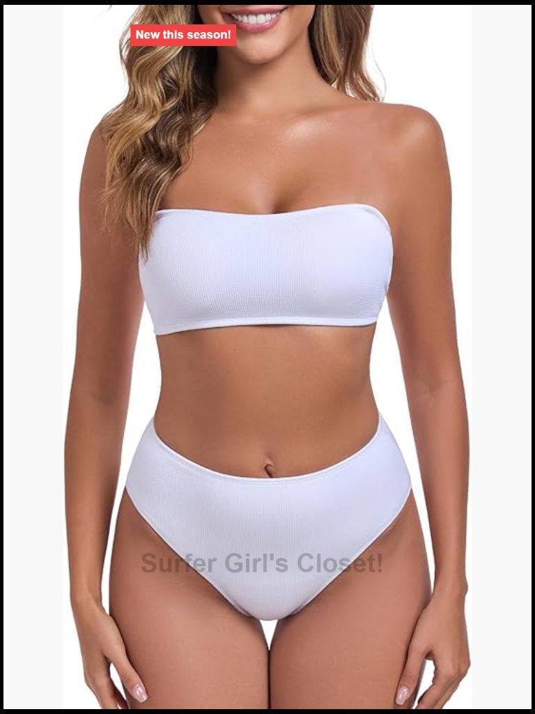 Bandeau Bikini Set Removable Straps Lace Up High Waisted Swimsuits